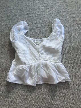 Hollister White Smocked V-Neck Peplum Top